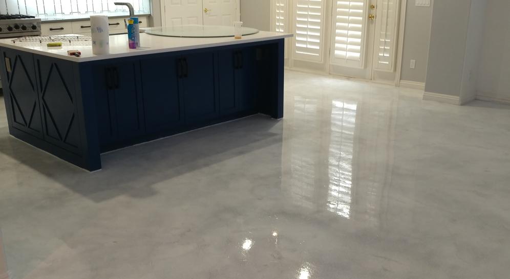close up white stained polished concrete floor