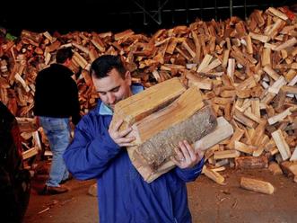 Firewood employee handling hardwood firewood