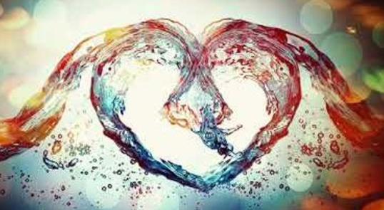 Abstract image of water forming a bluish red heart