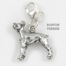 Boston Terrier Dog Charm 3 Dimensional Solid Sterling Silver