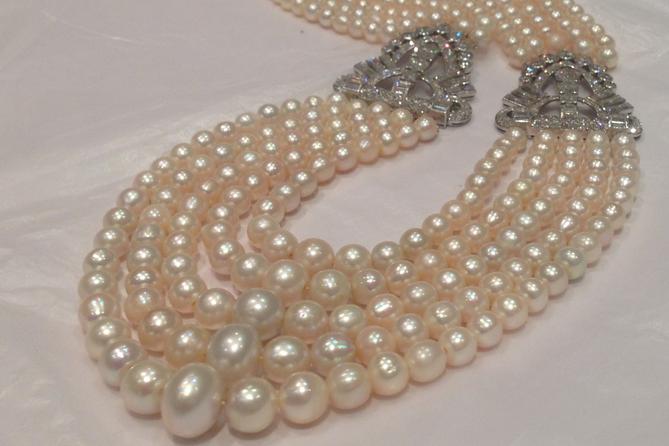 Natural Saltwater Pearls Art Deco Necklace, Certified By SSEF