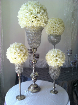 Centerpiece Rental Flowers Ostrich Feathers Crystals Candelabras