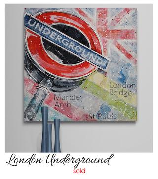 acrylic painting, london underground, underground sign, london painting