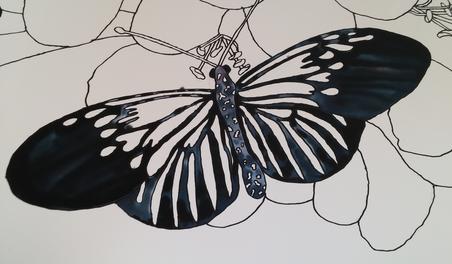 Tracy Harris Silk Painting, Black Dye, Black Gutta, Silk Painting butterfly