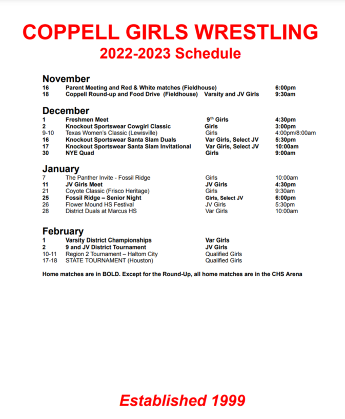 COPPELL WRESTLING Schedule | Coppell Cowboys Wrestling