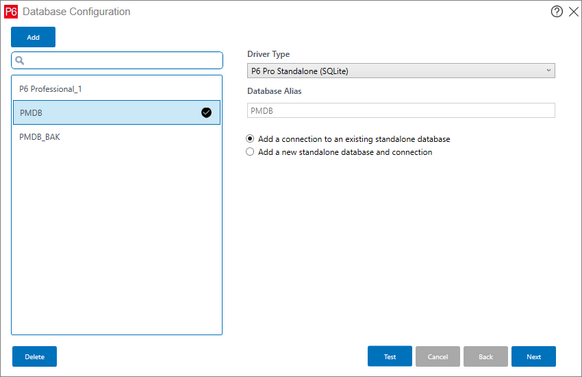 New Primavera P6 version 20.12 database configuration screen