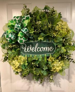 St Patrick Door Wreath Green Welcome Flowers