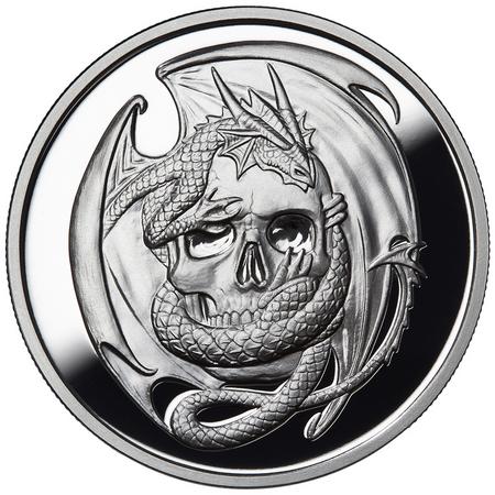Anne Stokes Dragons SKU#201977 Skull Embrace 5 oz Silver Antique Round 