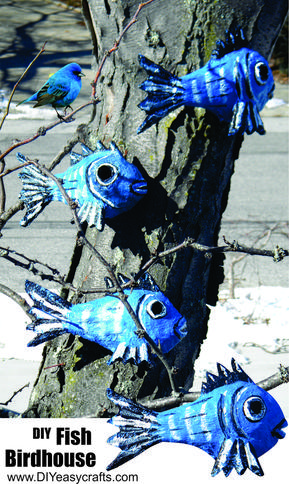 DIY Outdoor Paper Mache Nautical Fish Shaped Bird House. Check out our other Nautical and Beach Decor DIY projects. www.DIYeasycrafts.com