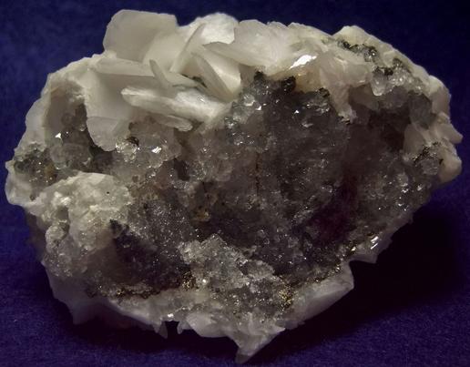 Fluoresces lw sw uv Calcite, quartz, Charcas, Mun. de Charcas, San Luis Potosi, Mexico, ex Parker Minerals, ex Edward A. Geisler