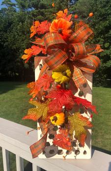 Large Fall Lantern Swag Orange Red Green Velvet Pumpkin Leaves Chenille Stem