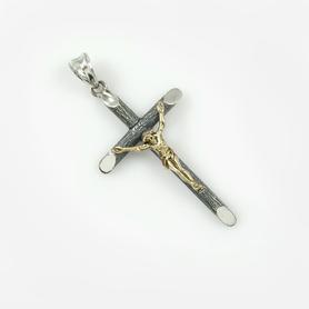 Catholic Abbey Cross Two Tone Bronze and Sterling Silver Charm Pendant