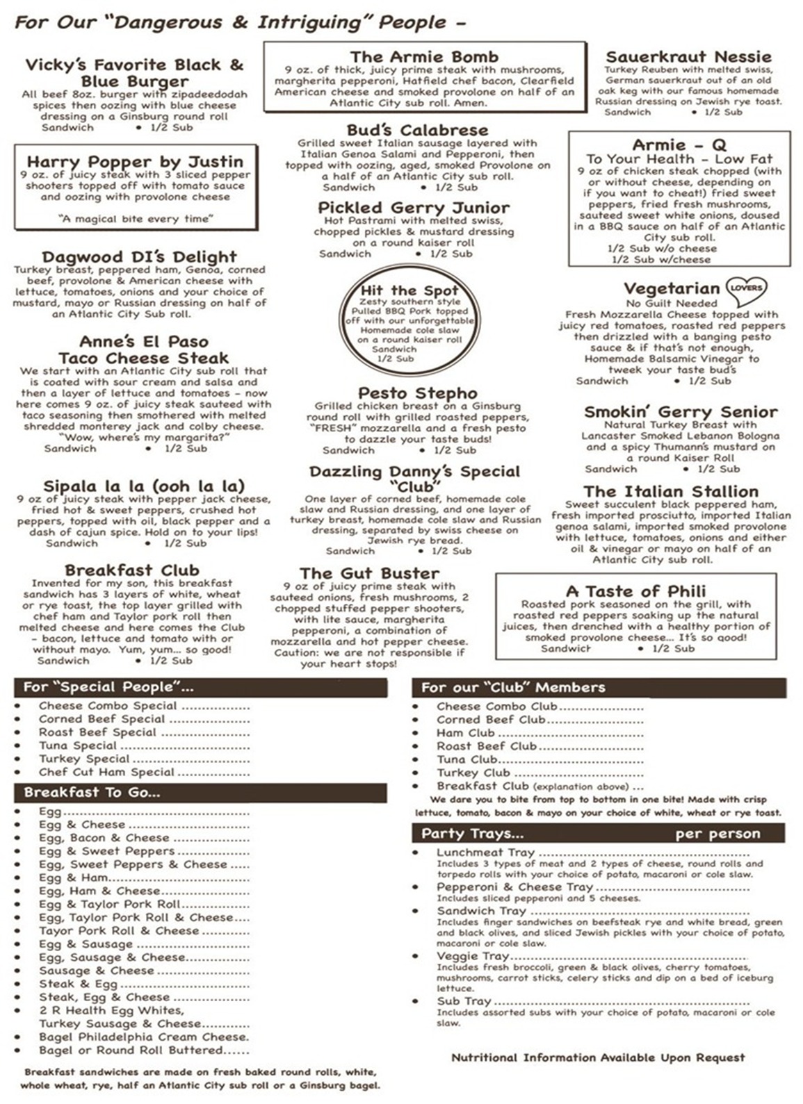 Sugar Hill Sub Shop in Mays Landing, Nj Menu