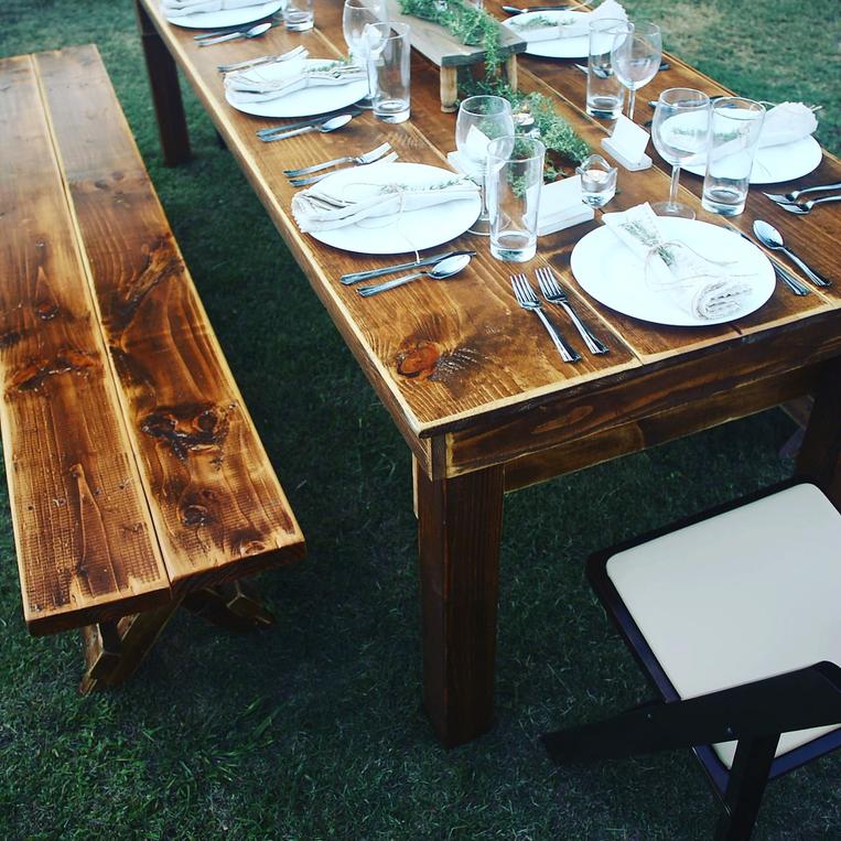 Rustic benches and chair rentals for weddings and parties