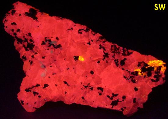 fluorescent WOLLASTONITE, BARYTE, CALCITE, WILLEMITE, DIOPSIDE, ANRDADITE, Franklin Mine, Franklin, Franklin Mining District, Sussex County, New Jersey, USA