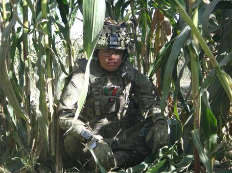 A Gurkha soldier taking a break on patrol in Afghanistan