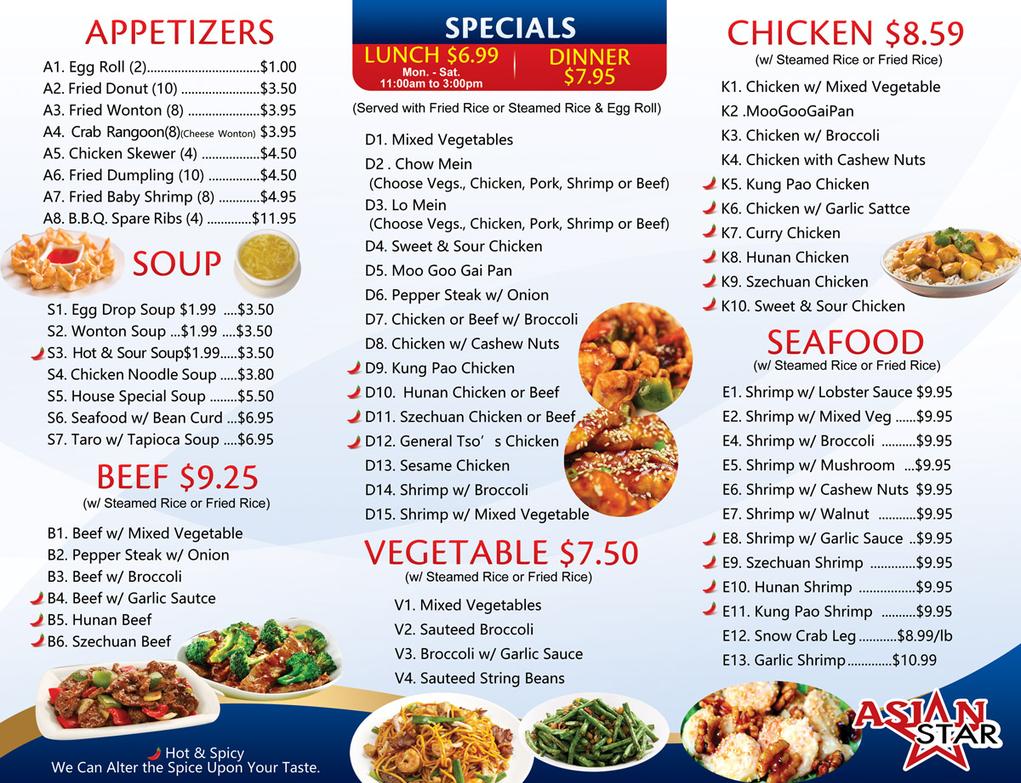 Asian Star Buffet Menu