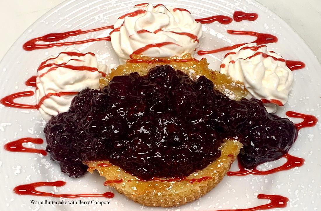 Warm Butter Cake With Berry Compote.