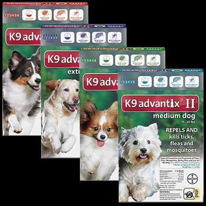 K9 Advantix flea protection, available in different sizes