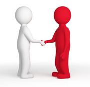 A Red and a White Person Figure shaking hands