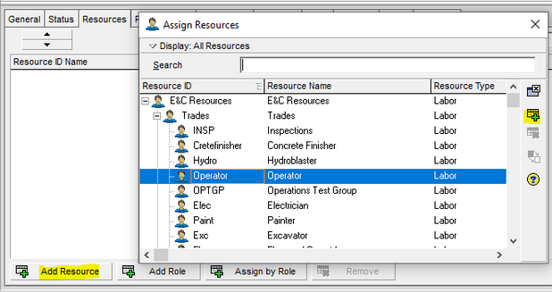 Assign top down estimation to specific resource Primavera P6