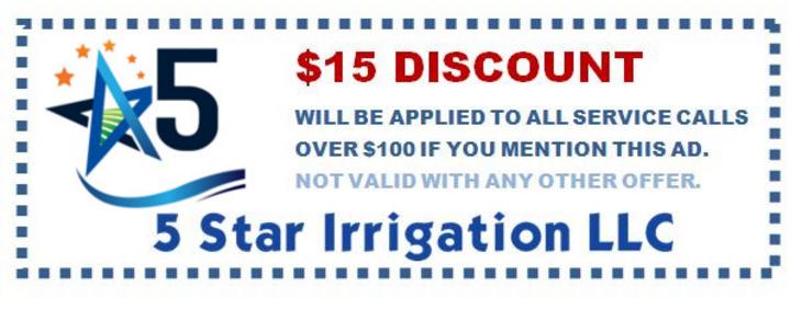 Discount coupon for 5 Star Irrigation Services