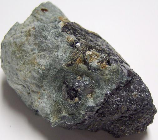 MAGNETITE, PYRITE, CHALCOPYRITE, AMPHIBOLE BYSSOLITE, CALCITE - French Creek Mines, St. Peters, Warwick Township, Chester County, Pennsylvania, USA