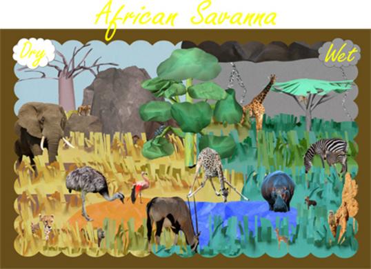 Printable Shoebox Diorama Kit, Create a Savanna Habitat, Animals