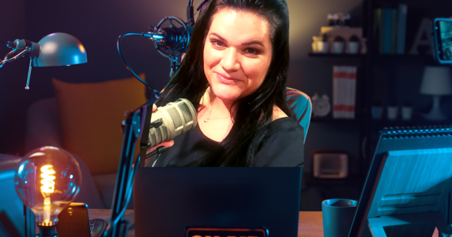 smiling woman on radio