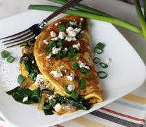 Spinach and feta cheese omelette. Heatlhy easy breakfast, for vegetarian-keto- mediterranean diets