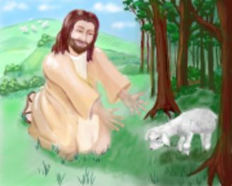 Jesus and lost sheep. Painting.