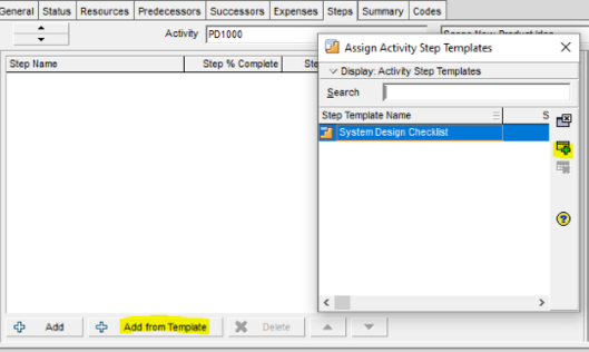 Assign existing step template in Primavera P6