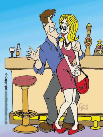cartoon advertising couple in bar