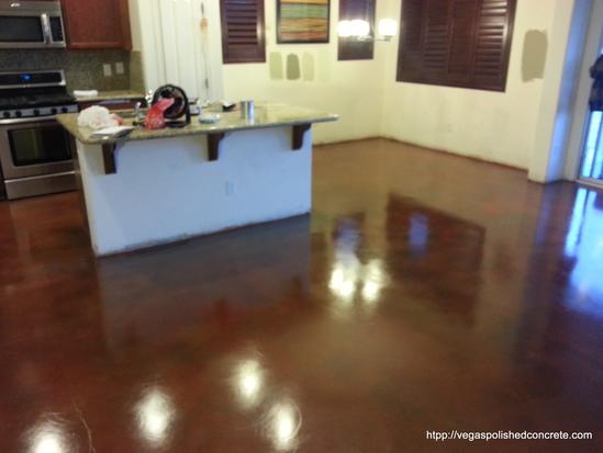red charcoal stained concrete floor