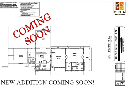 Image of a "Coming Soon" blueprint plan for a huge home addition. Check Back Later for updates!