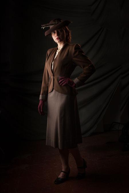 Standard 1940/50's Ladies Day Wear with Fedora Hat & Suede Leather Gloves
