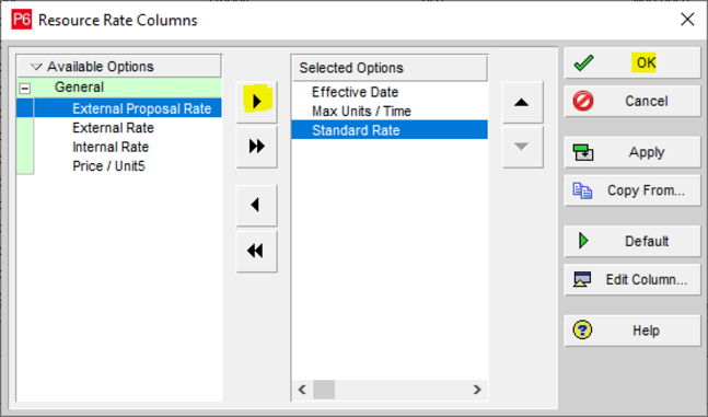 Use Primavera P6 resource rate columns