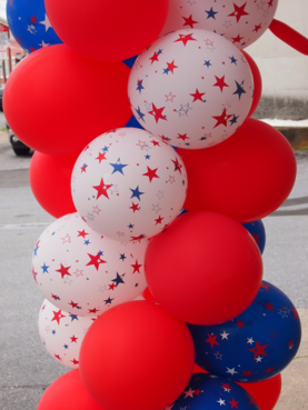 red, white and blue balloons