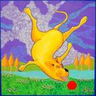dog playing ball red and yellow painting nursery art Ian Turner Bainbridge Island artist