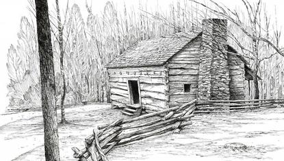 Illustration of a dovetail log cabin