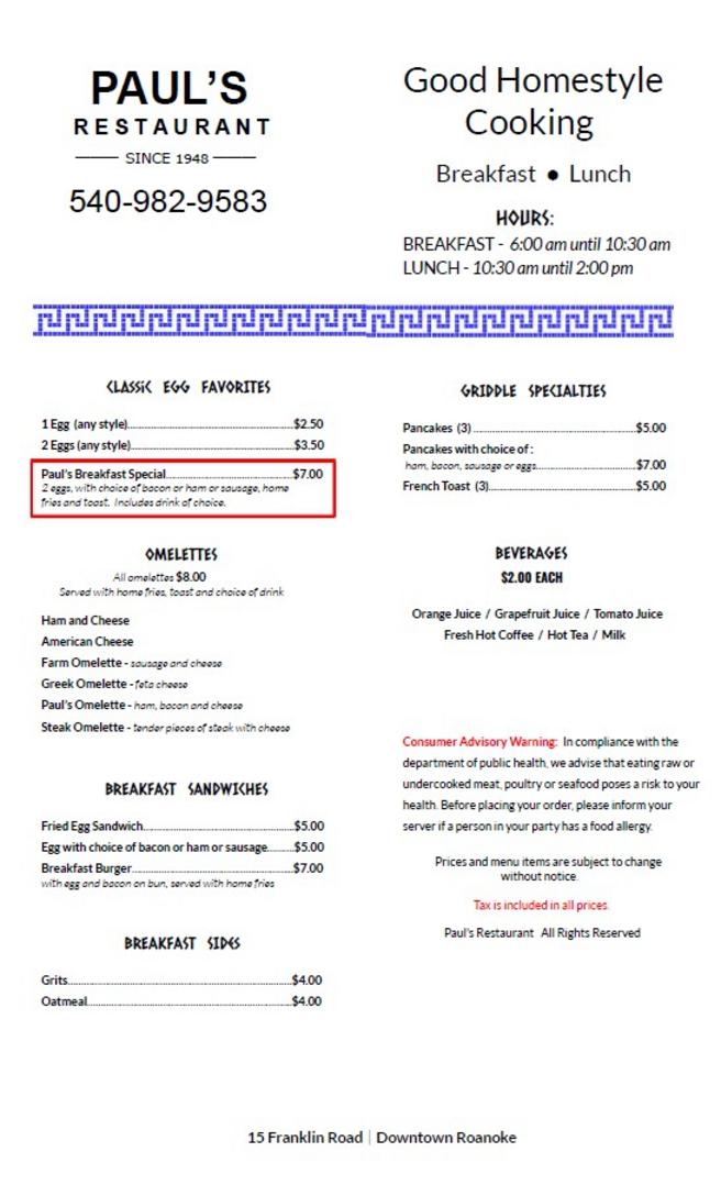 Our Menu CALL NOW 5409829583