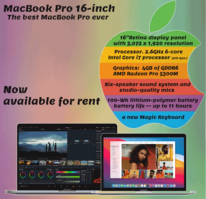 Apple MacBook Pro 16inch MVVJ2, MVVK2 laptops are in-stock for rental