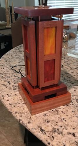 Brazillian Cherry panel lamp with control stand