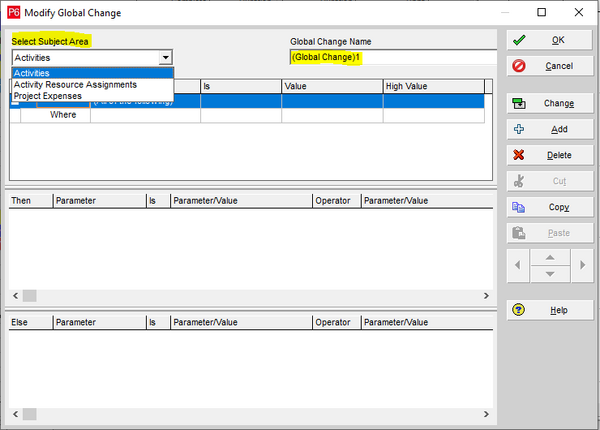 Modify global change in Primavera P6