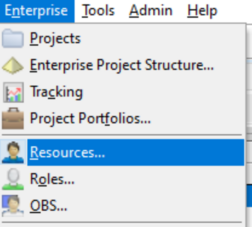 Select enterprise tab and resources in Primavera P6