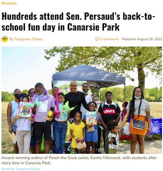 Kamla Millwood Reads Her Peach The Duck Book Series At Senator Persaud's Canarsie Park Community Fun Day