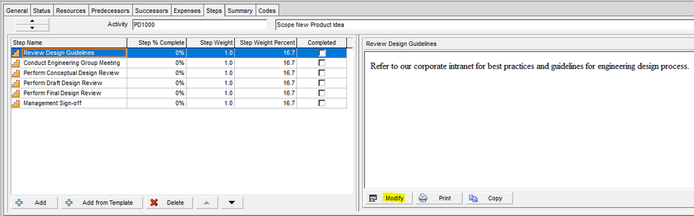 Add step template to current task in Primavera P6 schedule