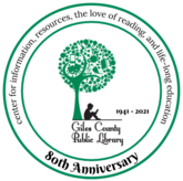 Giles County Public Library 80th Anniversary Logo - Green Knowledge Tree with child reading under the leaves. "Center for information, resources, the love of reading, and life-long education"