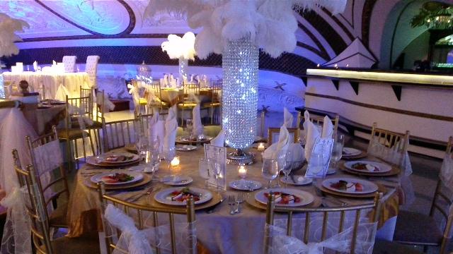 Centerpiece Rental Flowers Ostrich Feathers Crystals Candelabras