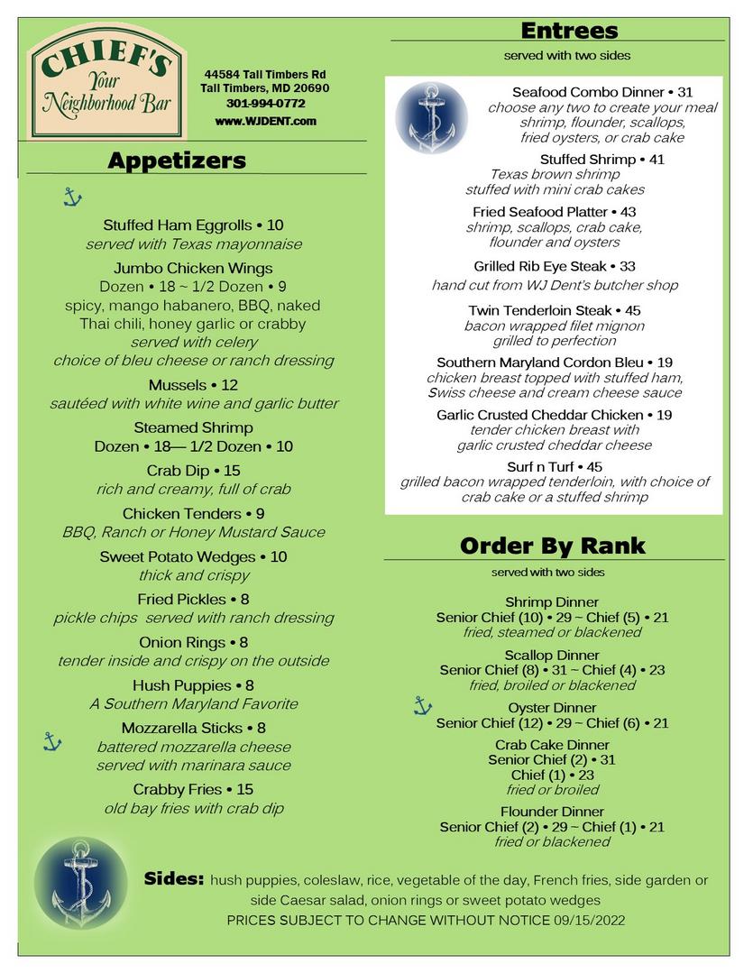 Chief's Menu